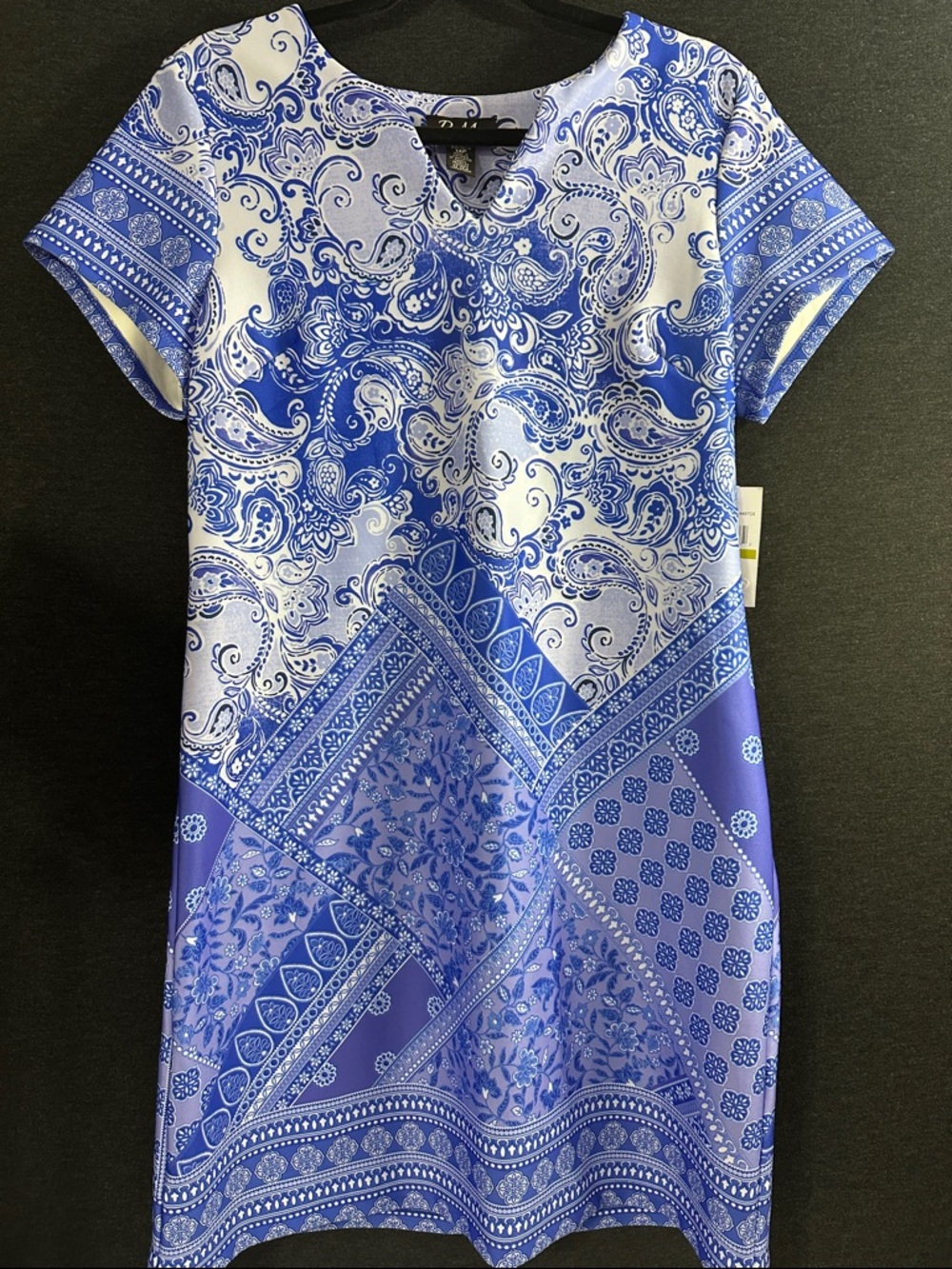R & M Richards Blue and White Paisley Shift Dress